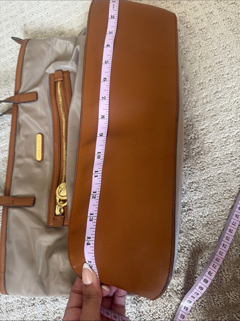 Michael Kors Beige Nylon Tote with Brown Leather Trim and Gold Hardware - Picture 14 of 14